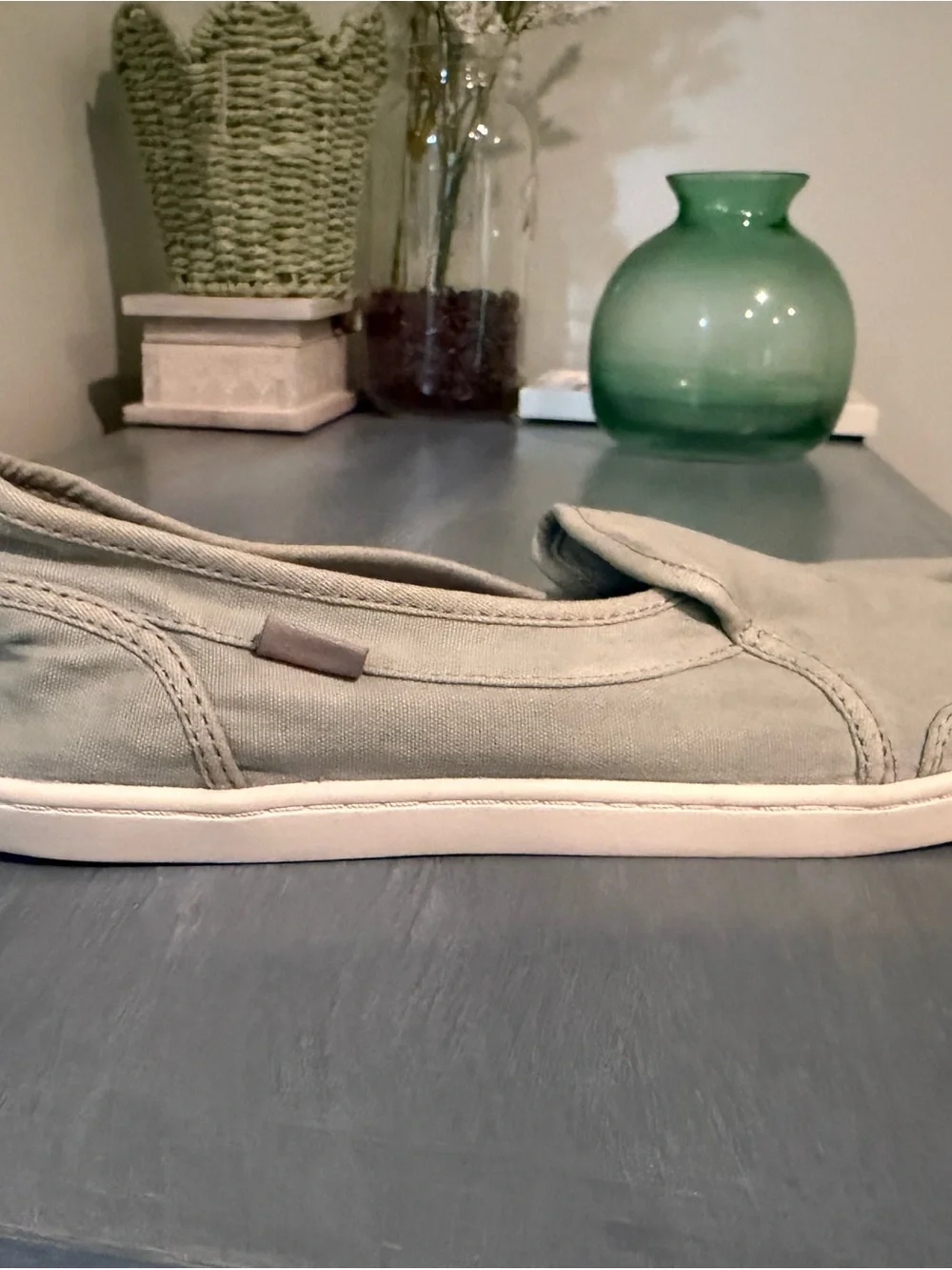 Sanuk Slip-On Canvas Sneakers in Light Sage Green
